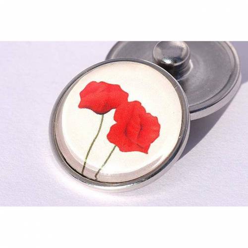 Roter Mohn, Druckknopf, Motiv, Cabochon, 20mm