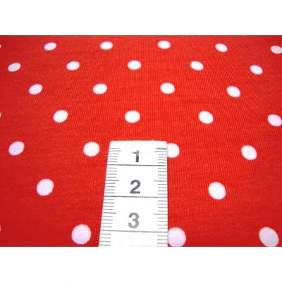 Baumwolljersey rote Meterware mit weißen Punkten – Jersey Stoff zum Nähen