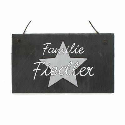 Personalisiertes Türschild Familie aus Schiefer – Geschenk zur Hochzeit & Einzug, handgemalt mit Stern