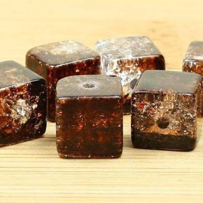 Crackleperlen, Würfel, braun-weiß, 8x8mm, 20 Stück