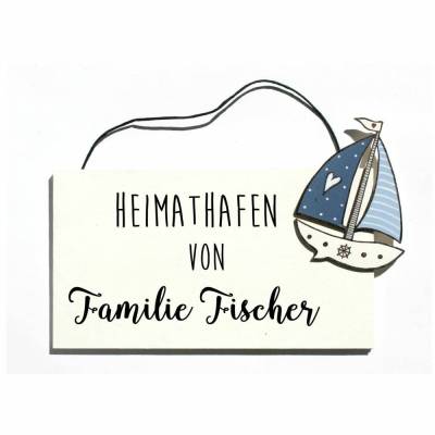 individuelles Geschenk für die ganze Familie, Türschild maritim aus Holz, Holzschild Heimathafen mit Name personalisiert