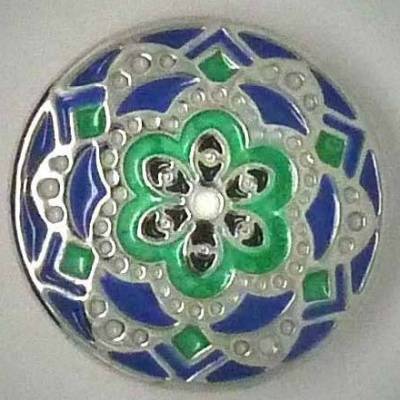 Druckknopf, Mandala, grün-blau-silberfarben, 20mm
