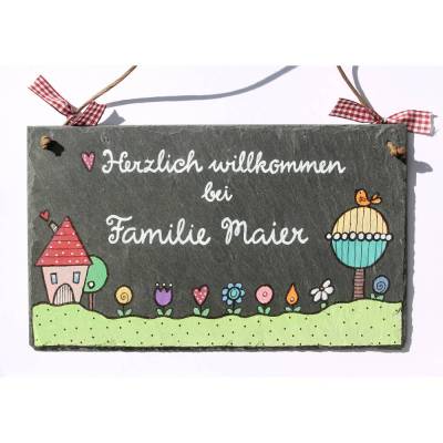 Willkommensschild Schiefer personalisiert mit Name – Türschild Familie, wetterfest & handgefertigt