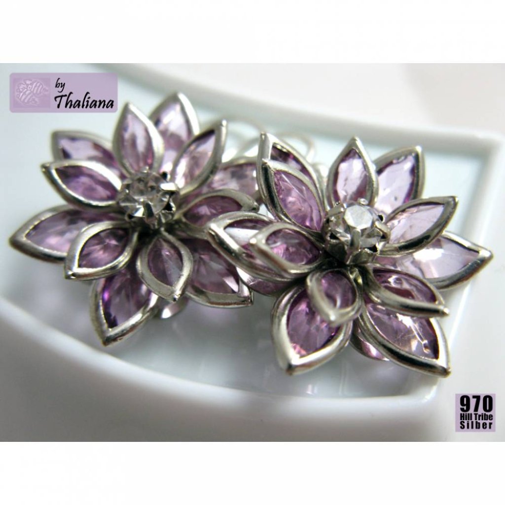 lila Ohrringe Funkelblüten Flieder extraleicht Bild 2