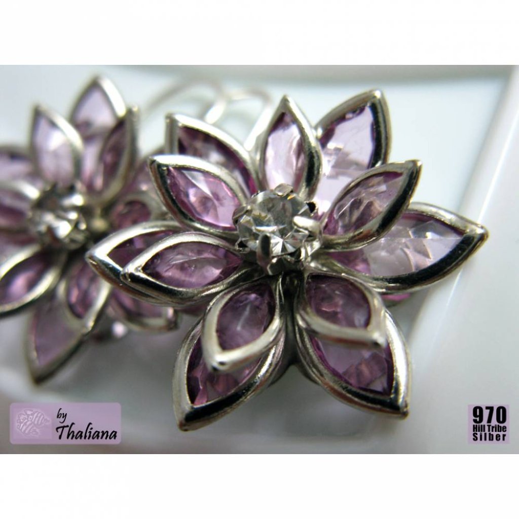 lila Ohrringe Funkelblüten Flieder extraleicht Bild 3