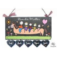 Personalisiertes Schiefer Türschild Familie mit Pferd – handgemachtes Namensschild für die Haustür