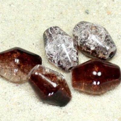 20 Crackle Glas Perlen, Bicone, braun-weiß, 8x12mm