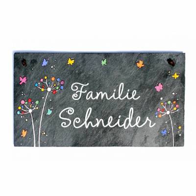 Schiefertürschild Familie personalisiert – Handgemachtes Namensschild als Geschenk zur Hochzeit, Einzug & Geburtstag