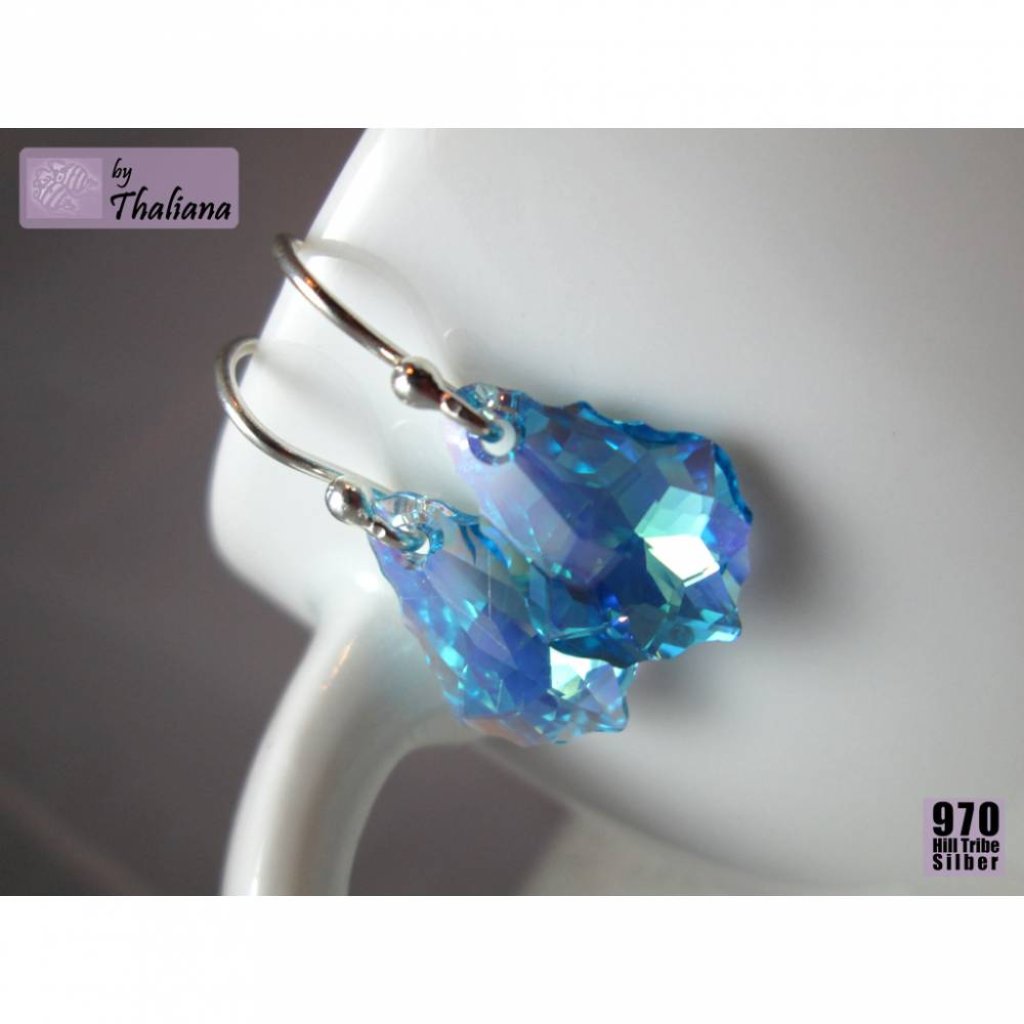 hellblaue Ohrringe Aqua Glitzerdrops ECHTsilber Bild 2