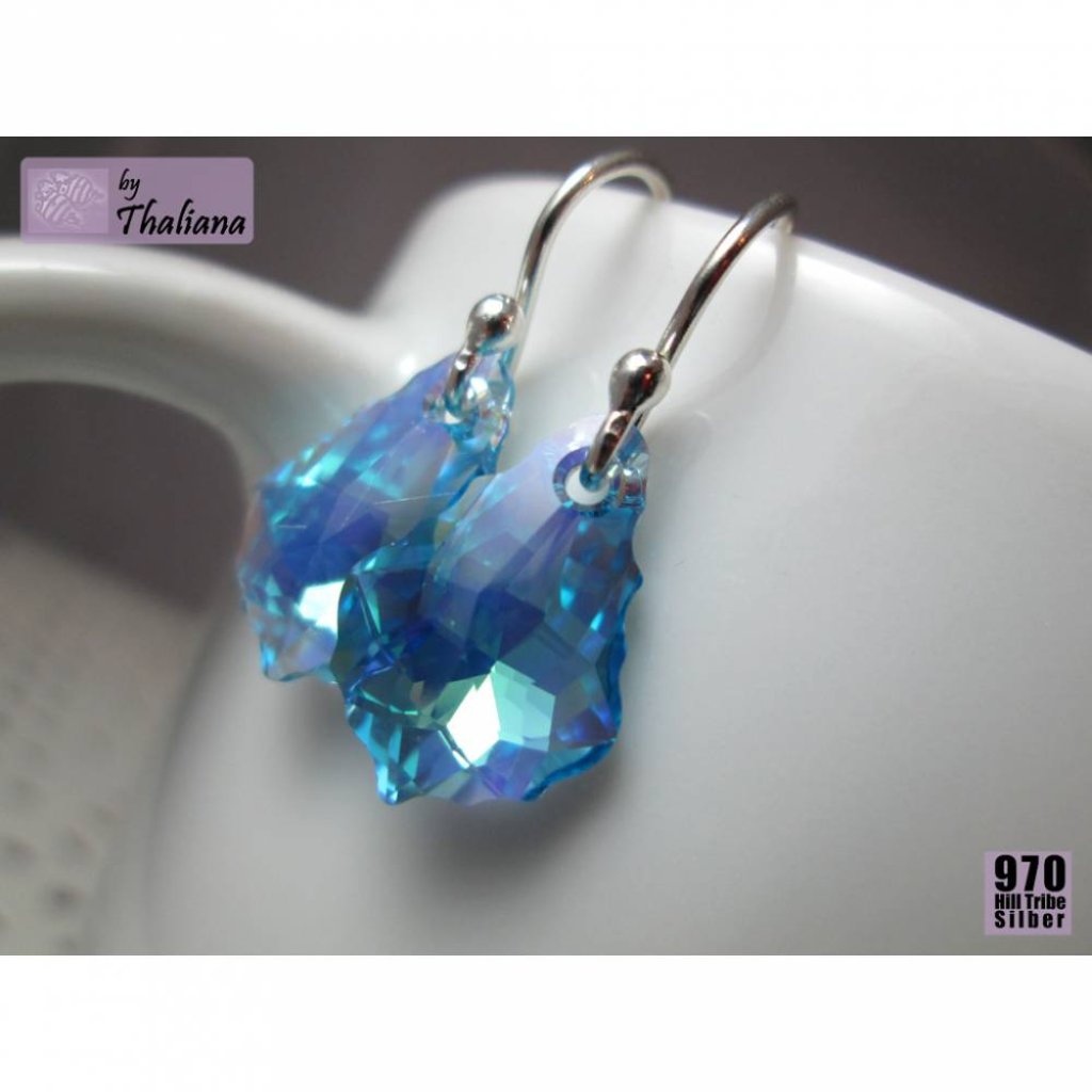 hellblaue Ohrringe Aqua Glitzerdrops ECHTsilber Bild 3