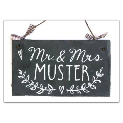 Personalisiertes Hochzeitsgeschenk – Schiefer Türschild Mr & Mrs mit Name