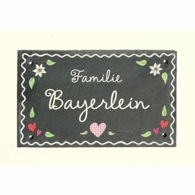 Personalisiertes Türschild aus Schiefer im Lebkuchenstyle – Exklusiv, handbemalt & wetterfest mit Familienname