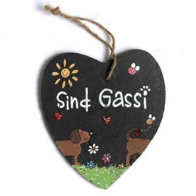 Schieferherz Türschild handbemalt mit Hund – wetterfest & personalisierbar, Einzugsgeschenk für Freunde