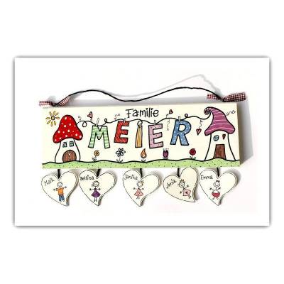 Türschild Familie aus Holz mit Name personalisiert - exklusives Design, hochwertig in Ausführung, wetterfeste Bemalung, individuelle Gestaltung - einzigartiges Familiengeschenk