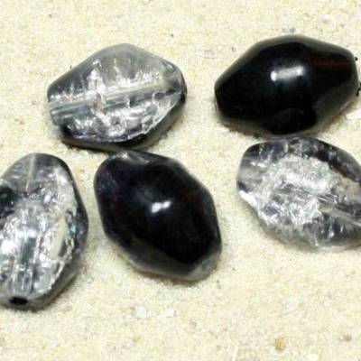 20 Crackleperlen, Bicone, Glas,  schwarz-weiß, 8x12mm