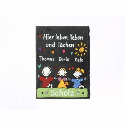 Personalisiertes Schiefer Türschild – Individuelles Hauseingangsschild mit Namen & Figuren, wetterfest & handgemacht