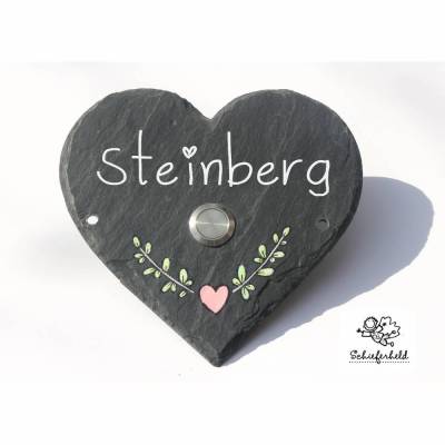 Schiefer Klingel HERZ Herzranke handbemalt und personalisiert, Klingelschild, Haustürklingel, Türklingel, Klingel