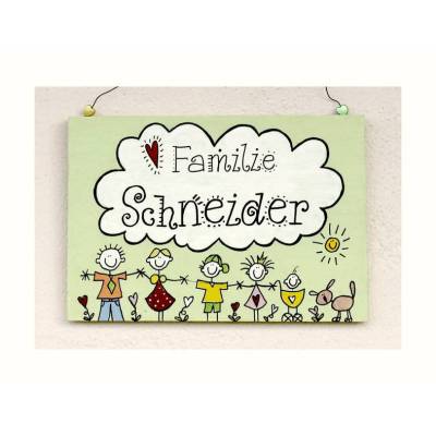 Familienschild aus Holz mit Name und Figuren personalisiert, Türschild für Familien, Haustürschild für das Zuhause, Holzschild für Haustür und Eingang