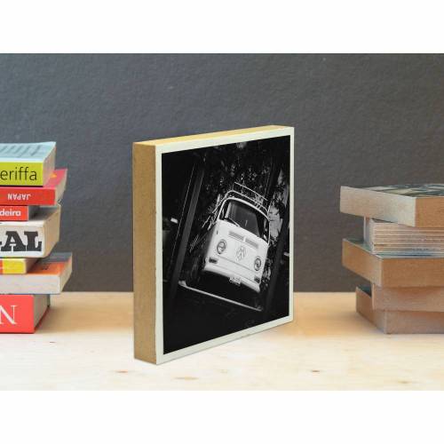 alter Bus Oldtimer Hippie Foto auf Holz, im Quadrat, 13 cm x13 cm, handmade, Printed in Germany