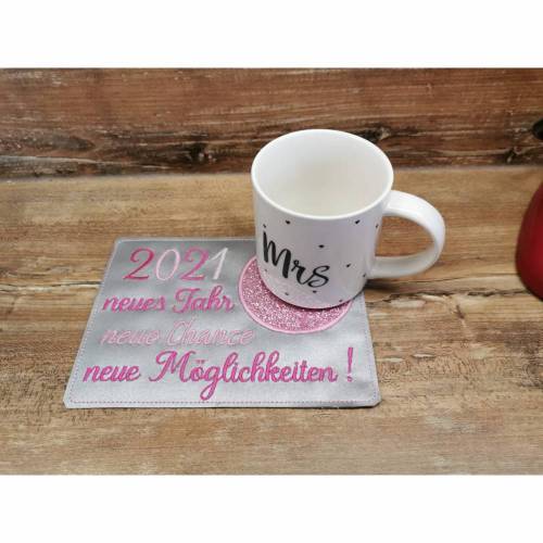 *2021-Neues Jahr Neue Chance * Mug Rug ITH Stickdatei ab 10x10 Mutmacher