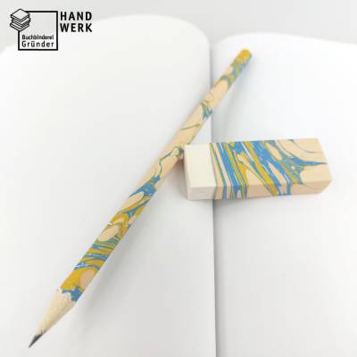 Set, Bleistift Radiergummi, Marmorpapier blau gold beige