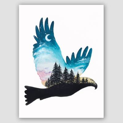 Vogel mit Waldmotiv handgemalt, 40x30cm