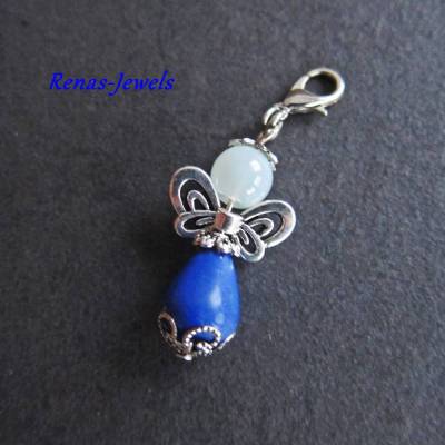 Schutzengel Anhänger Edelstein Lapislazuli Jade blau weiß silberfarben Schutzengelanhänger