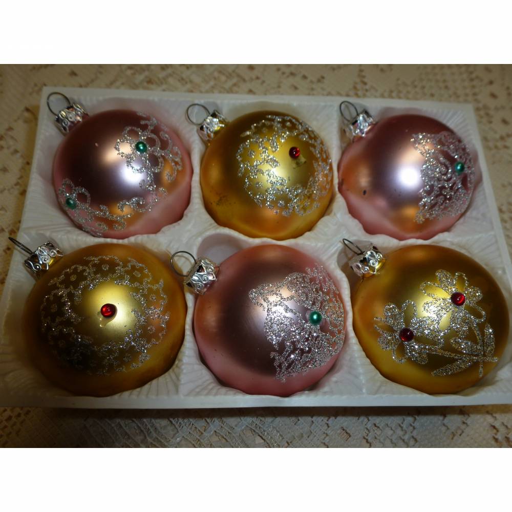 Vintage - 12 Christbaumkugeln - Weihnachtskugeln - unzerbrechlich - gold