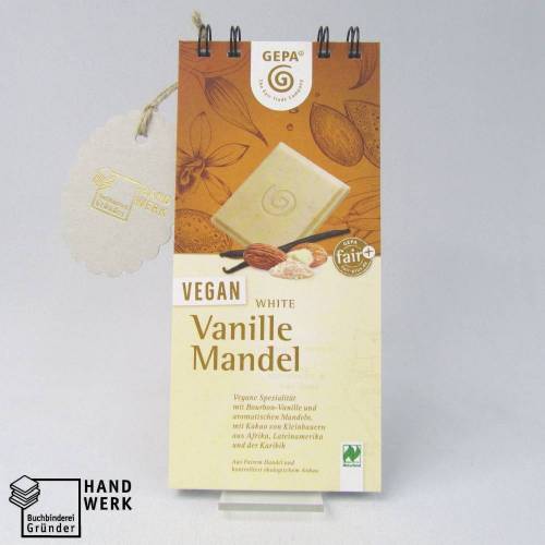Notizblock, vegan Vanille Mandel, Originalverpackung Block Schokolade, Upcycling