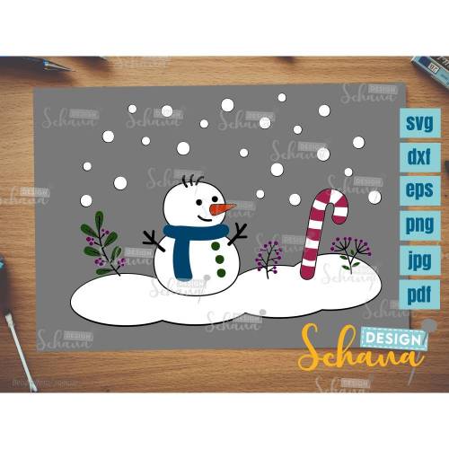 Winterlandschaft Schneemann Weihnachtliche Grafiken svg dxf eps png jpf pdf clipart Digistamp Plotterdatei Lasercut