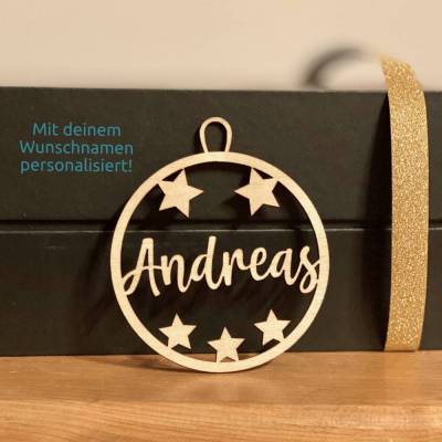 Personalisierter Christbaumanhänger aus Birkensperrholz mit deinem Wunschnamen – Geschenkidee Weihnachten