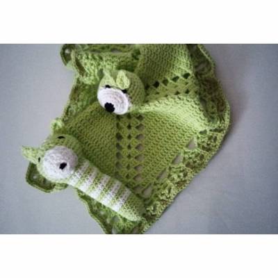 Schmusetuch mit Greifling, gehäkelt, Kuscheltuch, Rassel, grün, weiß, Set