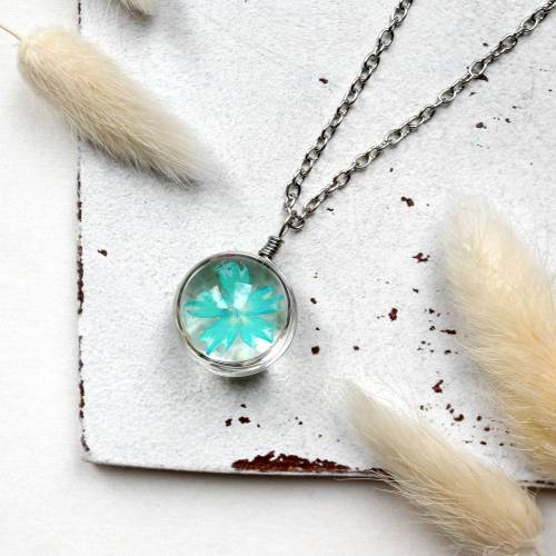 Blaue Blüte • Halskette silber | Blumenkette | Glas Schmuck | Geschenkidee Frau | Freundin | Schwester | Mama