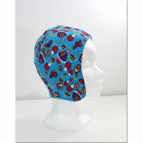 Ohrenklappenmütze mit Pilzen, gefüttert mit Jersey KU 45-47 cm