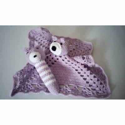 Schmusetuch mit Greifling, gehäkelt, Kuscheltuch, Rassel, lila, weiß, Set