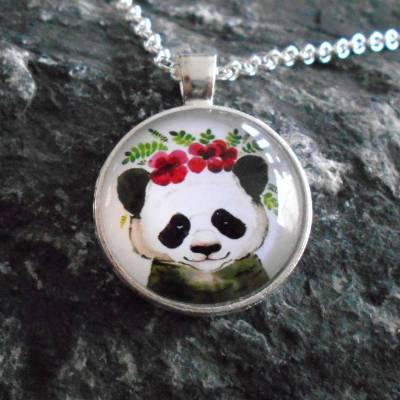 Pandabär  Cabochon verspielt Kette kawaii 