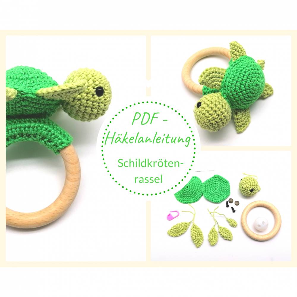 Häkelanleitung Schildkrötenrassel PDF Anleitung, Schildkröte / Rassel gehäkelt, download Bild 1