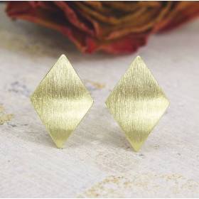 Ohrstecker Gold 585/-, kleine Raute 10 mm, strichmatt
