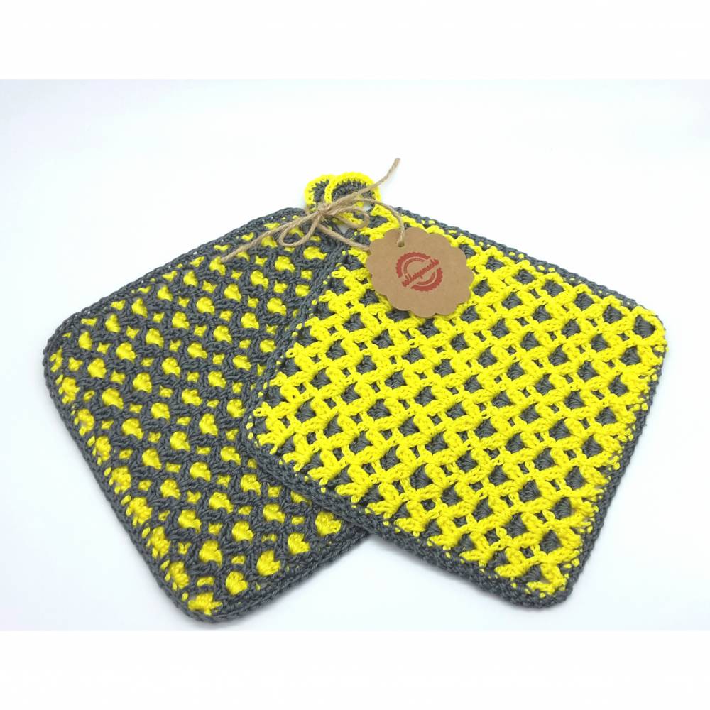 Topflappen gehäkelt, 100% Baumwolle, Türkis, Pink, Gelb, Geschenk, Weihnachten, Geburtstag Bild 2
