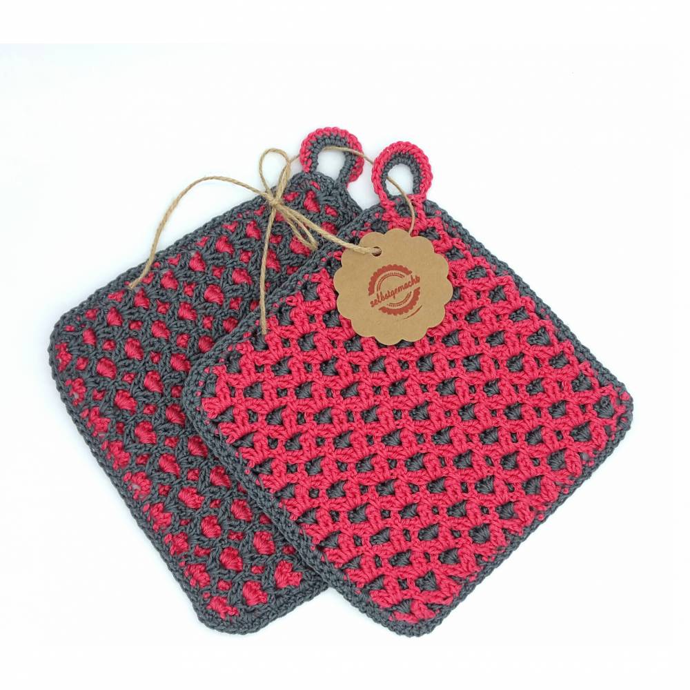 Topflappen gehäkelt, 100% Baumwolle, Türkis, Pink, Gelb, Geschenk, Weihnachten, Geburtstag Bild 3