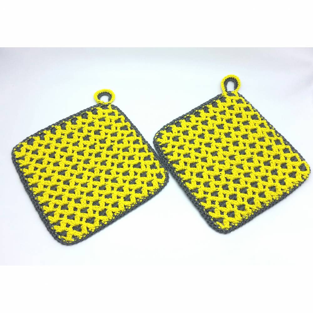 Topflappen gehäkelt, 100% Baumwolle, Türkis, Pink, Gelb, Geschenk, Weihnachten, Geburtstag Bild 6