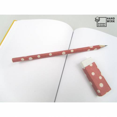 Bleistift Radiergummi, Set, rot weiße Punkte