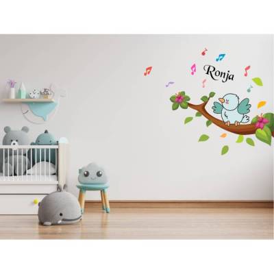 Top Wandtattoo Singender Vogel für das Kinderzimmer, Spielzimmer,konturgeschnitten in 6 Größen ab 40 cm B x 35 cm H