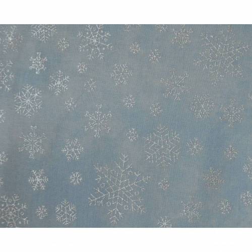 hellblauer Baumwollstoff Webware mit silbernen Schneesternen 50 x 112 cm Nähen 