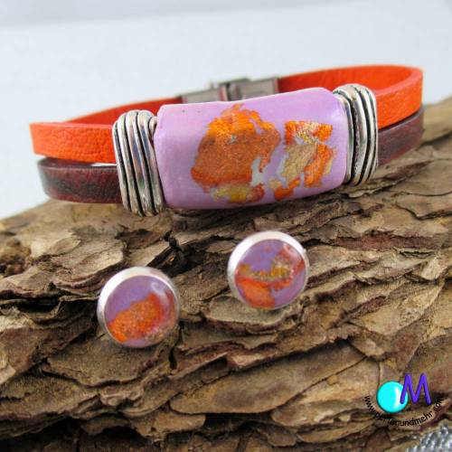  Set Schiebeperlen Armband und Ohr Stecker  handgearbeitete versilberte Ohrstecker 10 mm  ART 4249