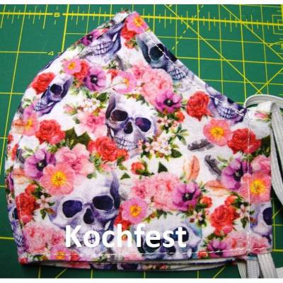 Gesichtsmaske Totenkopf Blumen-waschbar 95Grad(kochfest)-Mundschutz-Maske-Schutzmaske 100% Baumwolle-Mundbedeckung 