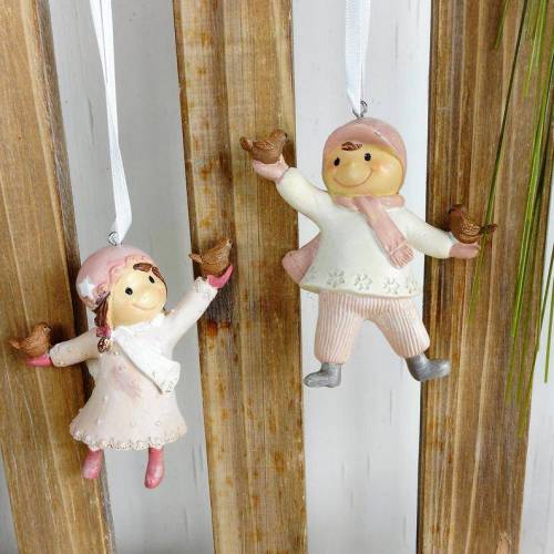 Weihnachtsdeko hängend 2er Set Kinder im Winter, rosa-weiß, Fensterdeko, Stk./ €3,90