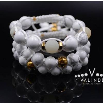 Damen Armband-Set aus Edelsteinen Amazonit Howlith und Hämatit, Makramee Armband, Geschenk für sie, 10 mm