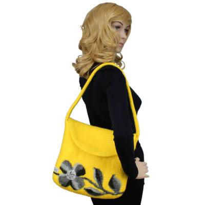 Handtasche Damen gefilzt gelb grau Filztasche Schultertasche