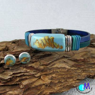  Set Schiebeperlen Armband und Ohr Stecker  handgearbeitete versilberte Ohrstecker 10 mm  ART 4274